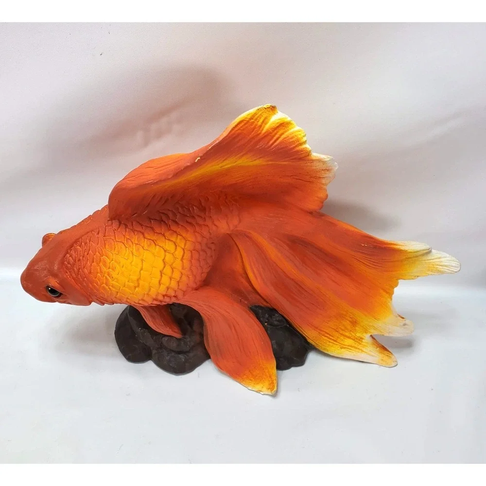 1994 Goldfish Koi‎ Fish Resin Signed #819 Bright Statue Retro Chalkware Tank USA